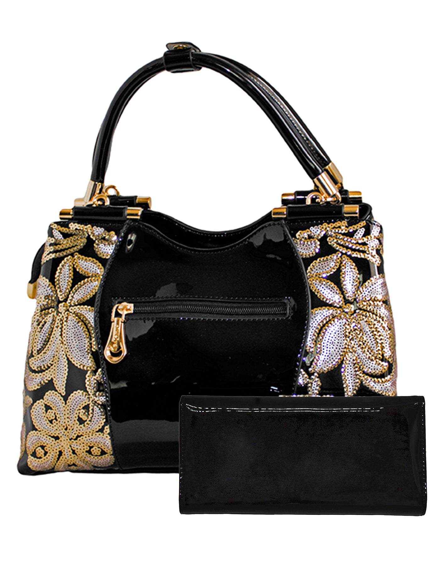 Fino 6228+A59 Luxury Patent Faux Leather Shoulder Bag with Purse Set