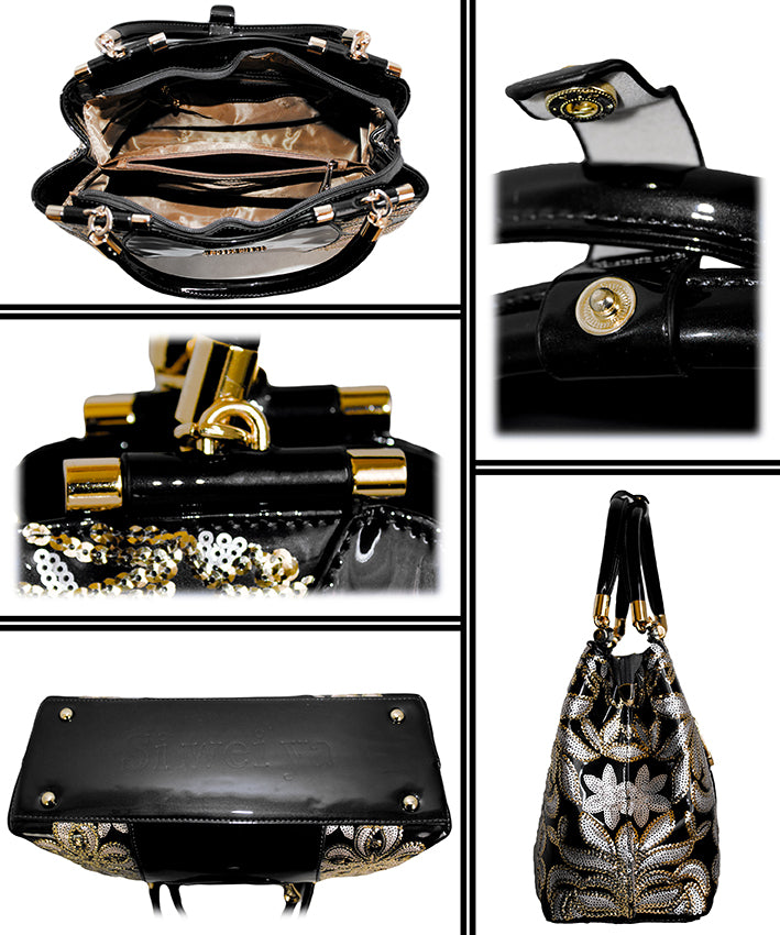 Fino 6228+A59 Luxury Patent Faux Leather Shoulder Bag with Purse Set