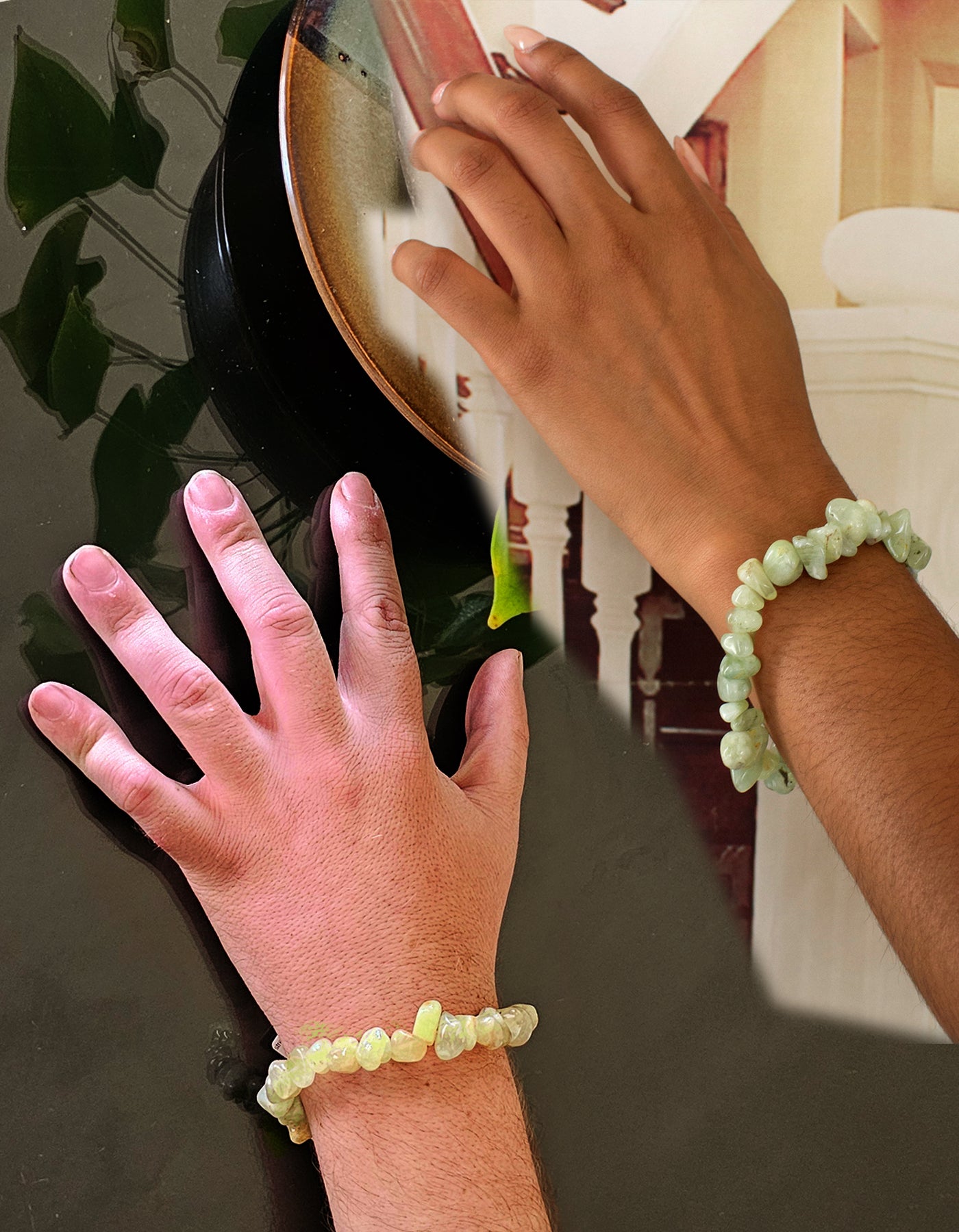 Fino 645 Prehnite Spiritual Gemstone Bracelet with Stretch Cord for Men/ Women/ Couple