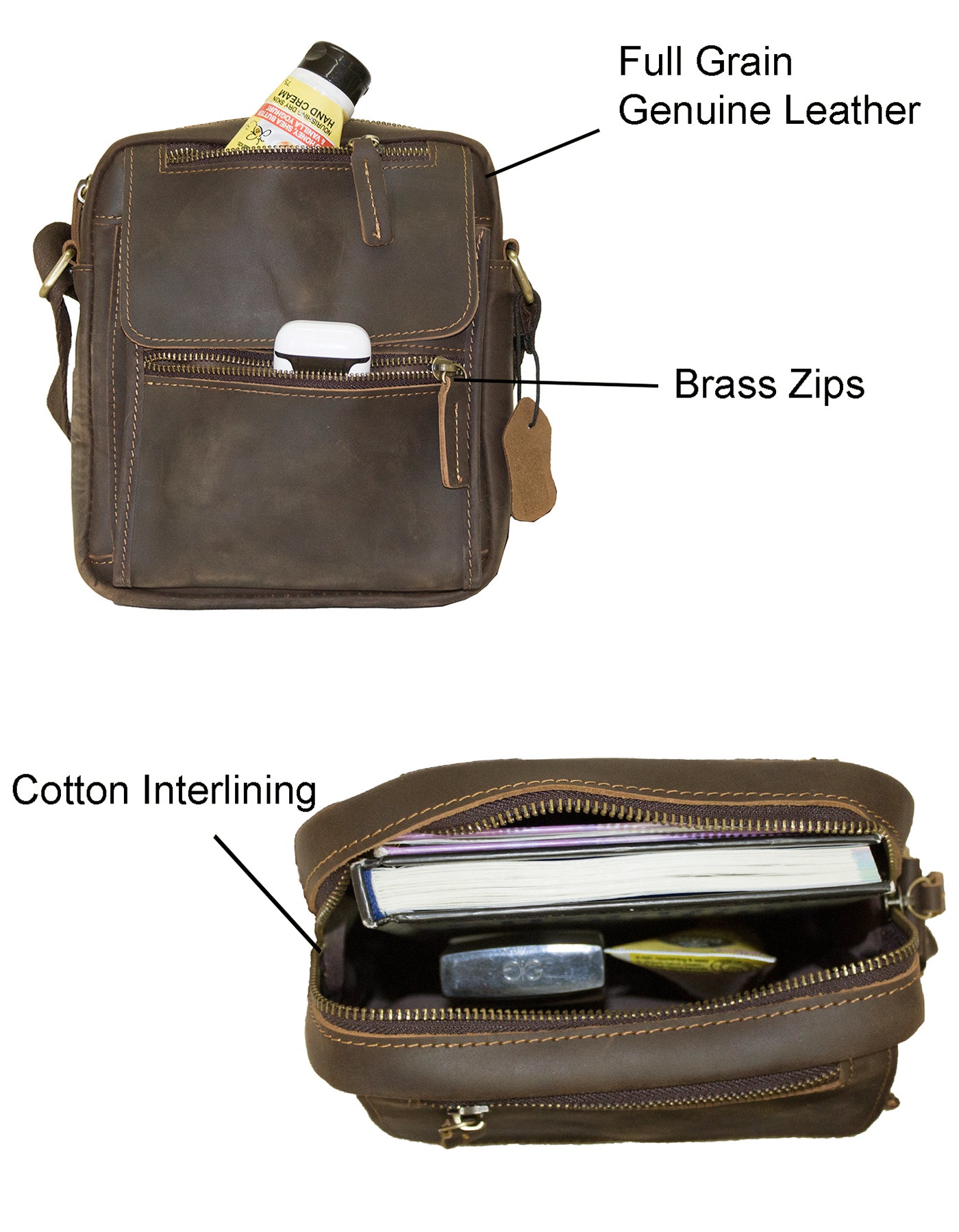 Fino 6583-5 Unisex Crossbody/ Sling Full Grain Genuine Leather Bag