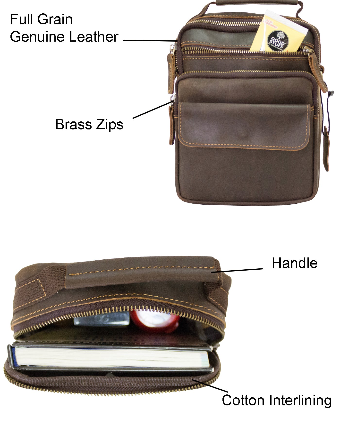 Fino 6592-1 Unisex Sling/ Crossbody Full Grain Genuine Leather Bag