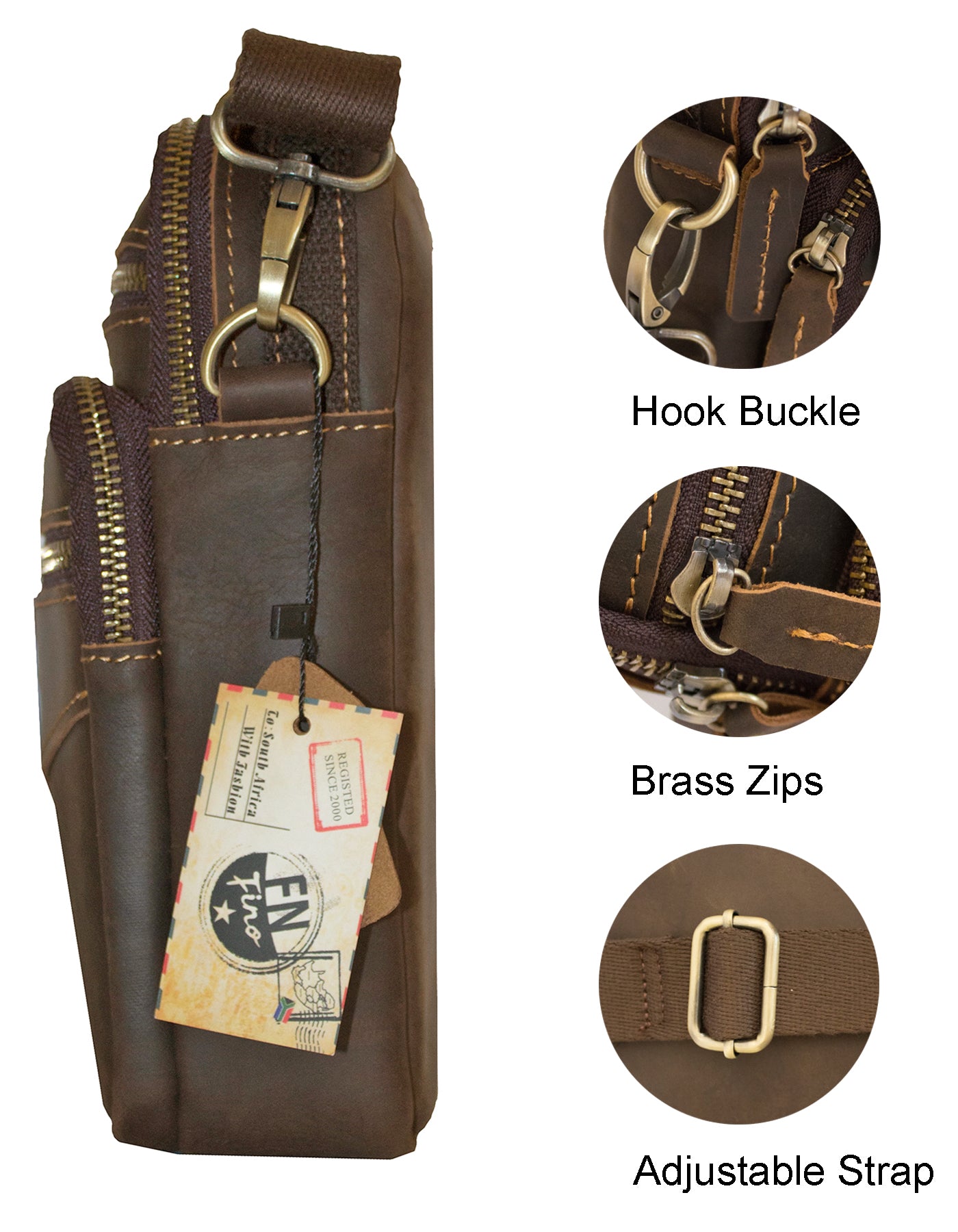 Fino 6592-3 Unisex Full Grain Genuine Leather Sling/ Shoulder Bag