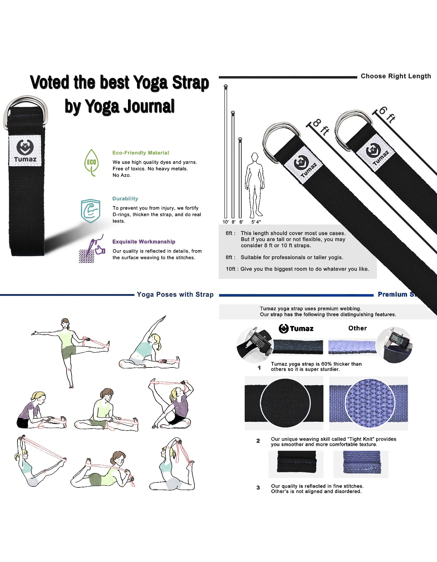Tumaz Premium 6ft Physical Therapy Yoga Fitness Strap
