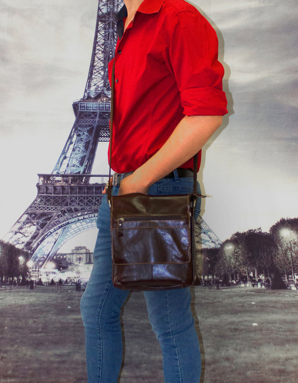 Fino 8684 Unisex Full Grain Genuine Leather Hand/Shoulder Bag - Dark Brown