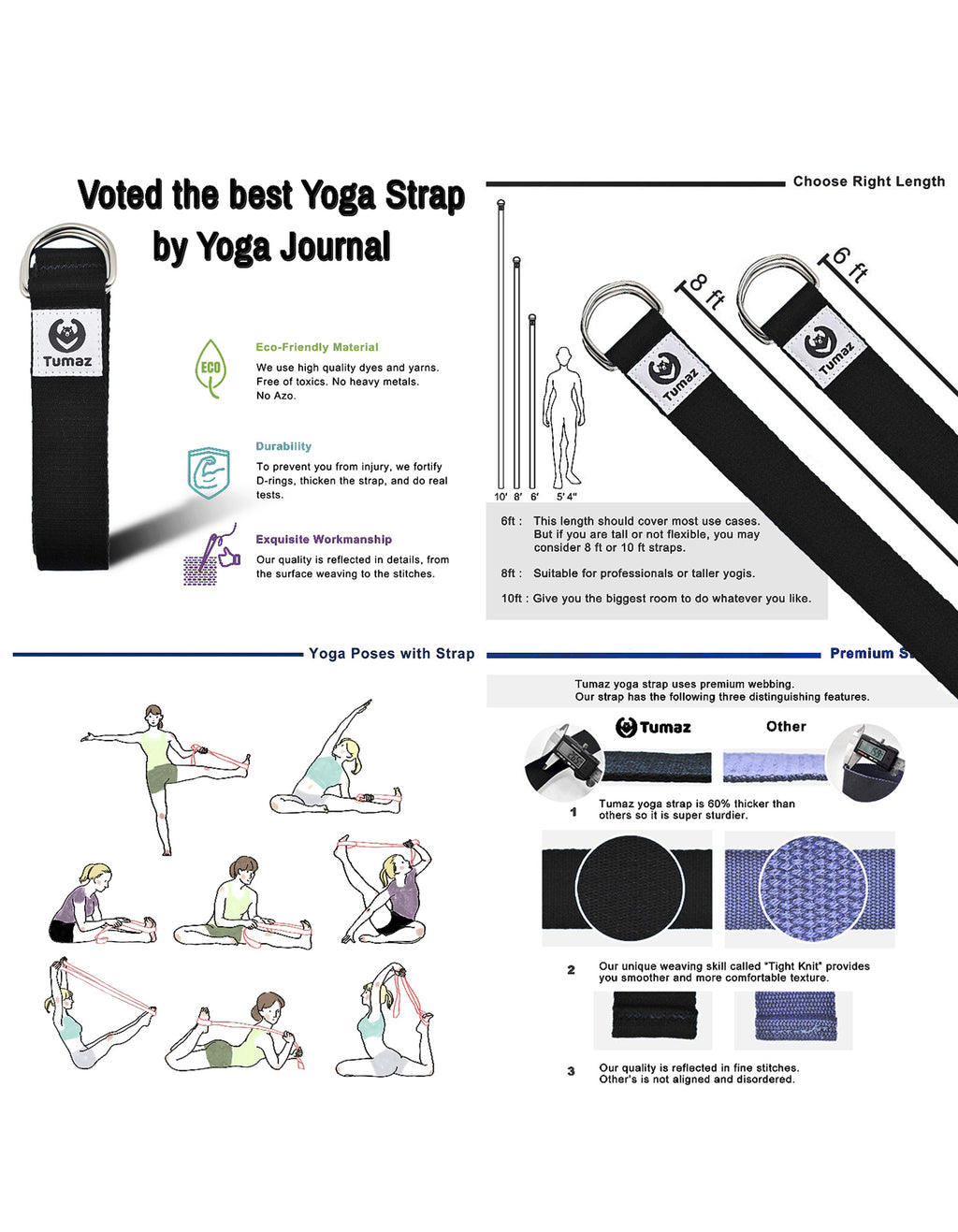 Tumaz 8ft Premium Physical Therapy Yoga Fitness Strap