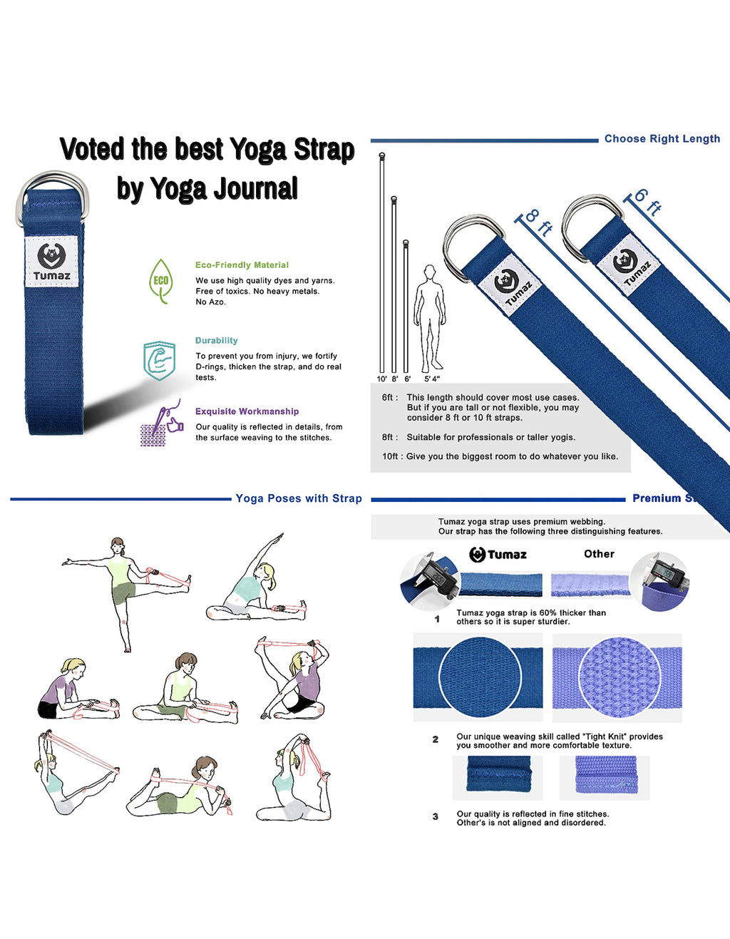 Tumaz 8ft Premium Physical Therapy Yoga Fitness Strap