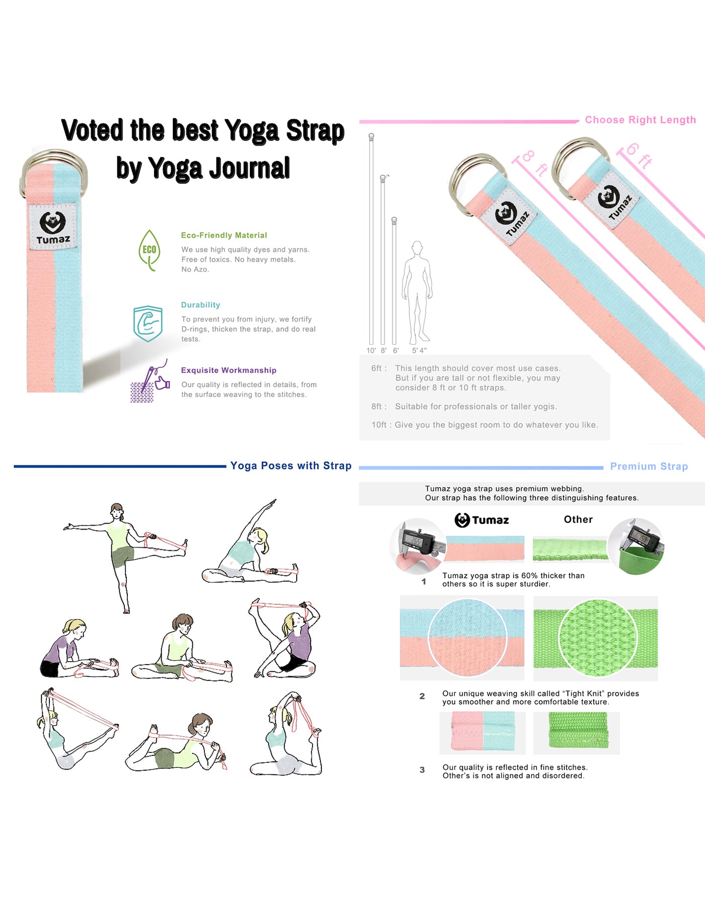 Tumaz 8ft Premium Physical Therapy Yoga Fitness Strap