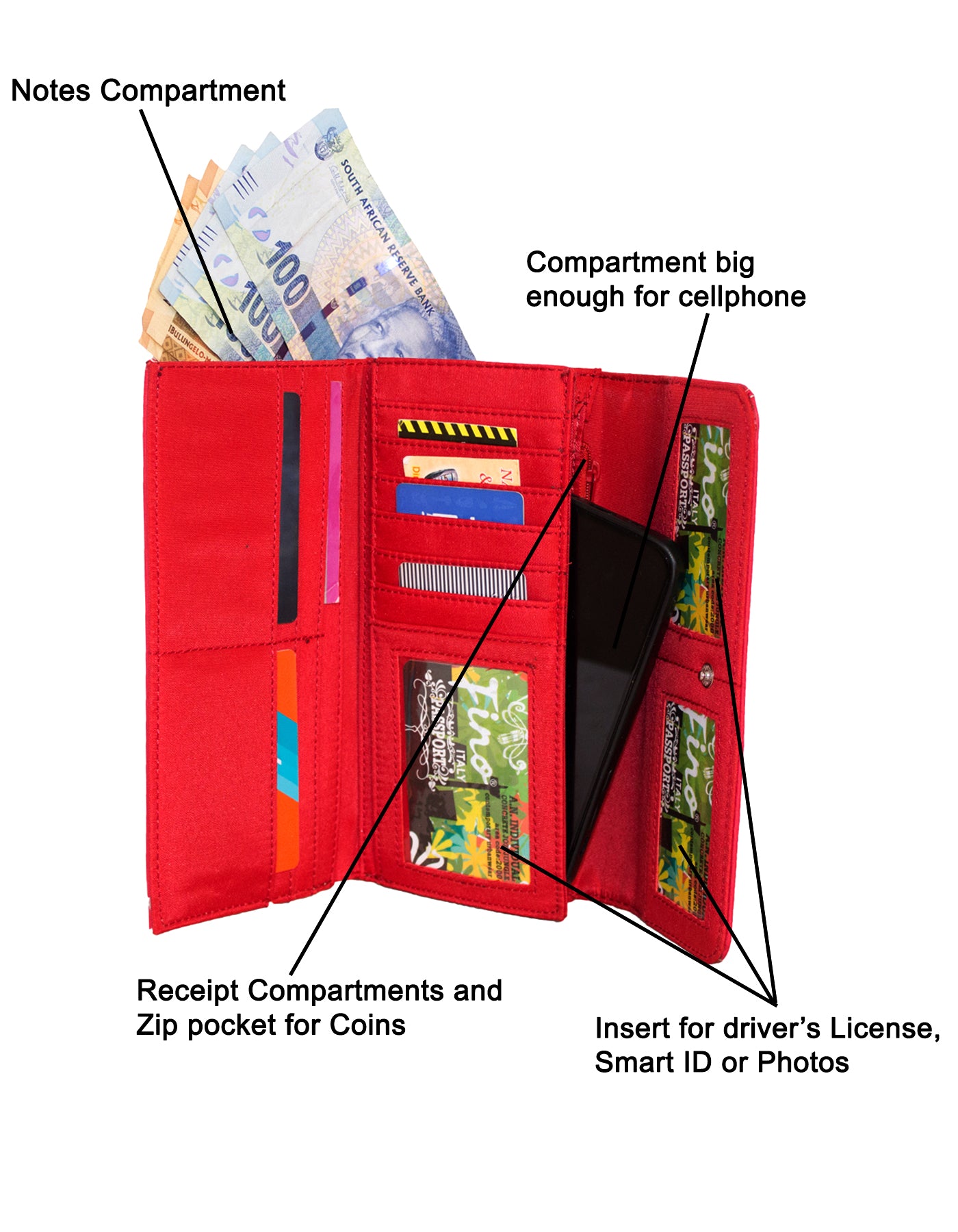 Fino 916-765 Faux Leather Edge Stitched Long Card Holder Purse