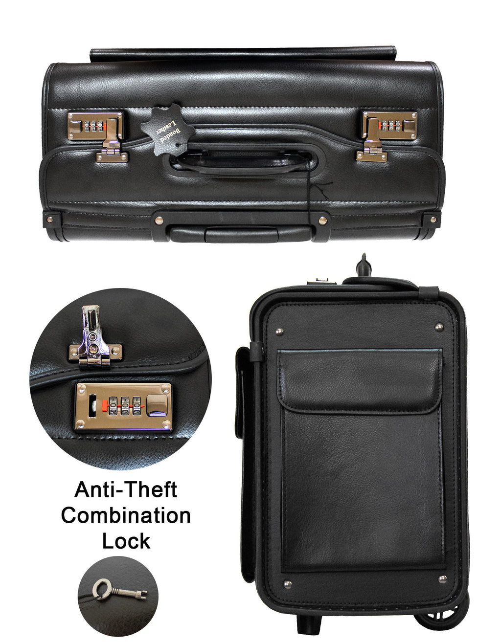 Fino 9216-AB003F Bonded Leather 17" Laptop Pilot Trolley Case On 2 Wheels