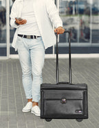 Fino 9216-AB003F Bonded Leather 17" Laptop Pilot Trolley Case On 2 Wheels