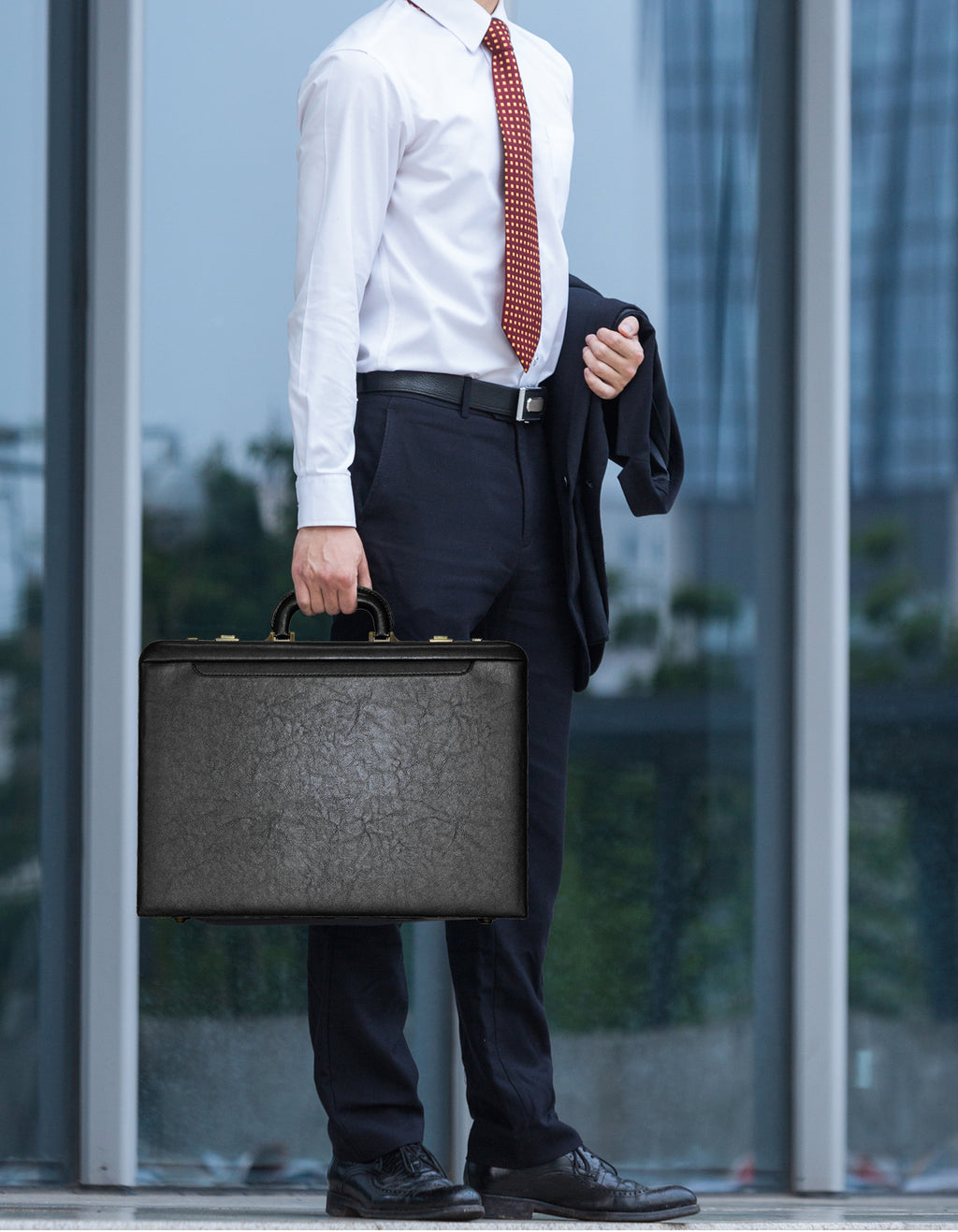 Fino AT-101 Faux Leather Business Briefcase with Dual Combination Locks