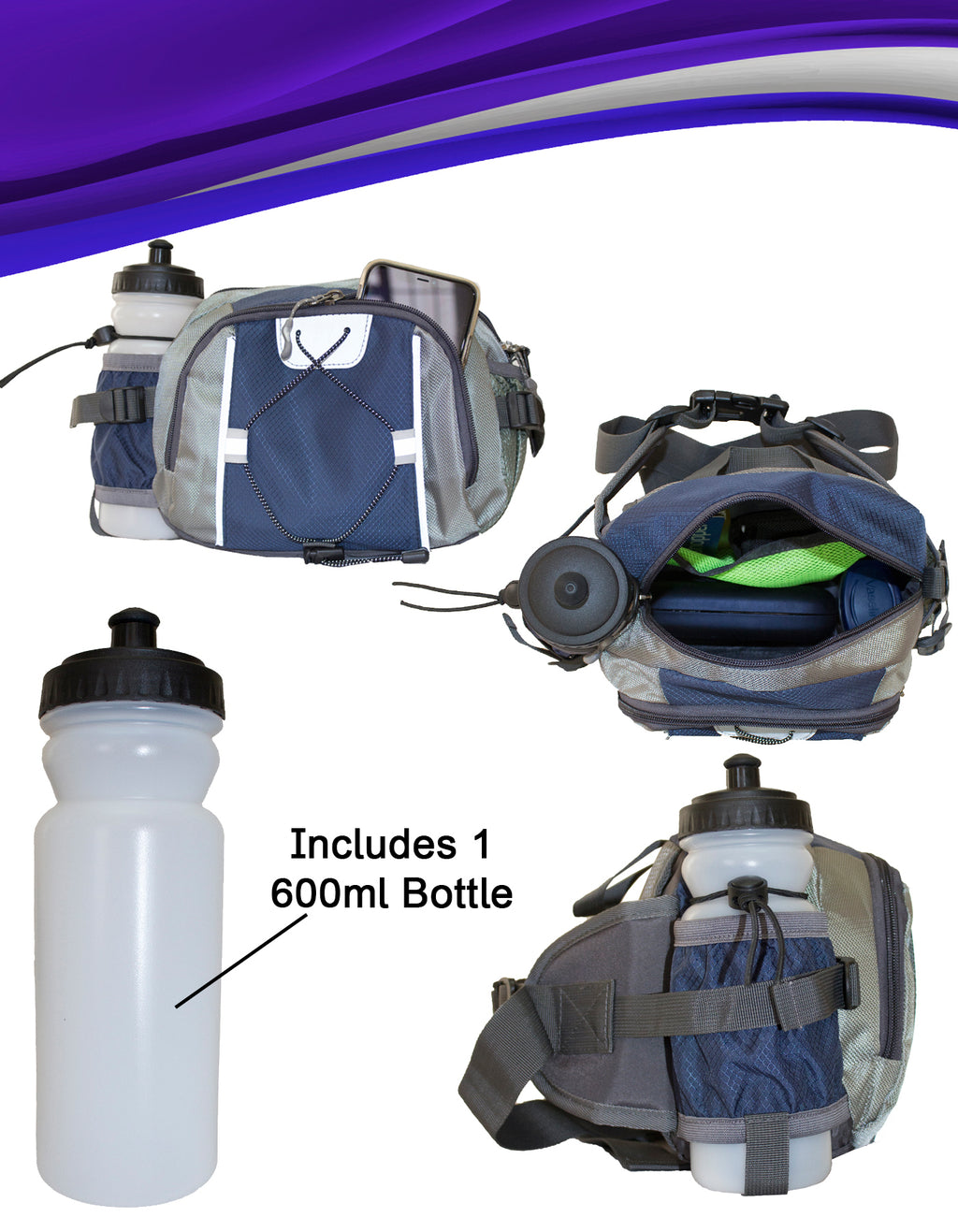 Fino B4506 Unisex Active Wear Hiking Waist Pack with Water Bottle Holder