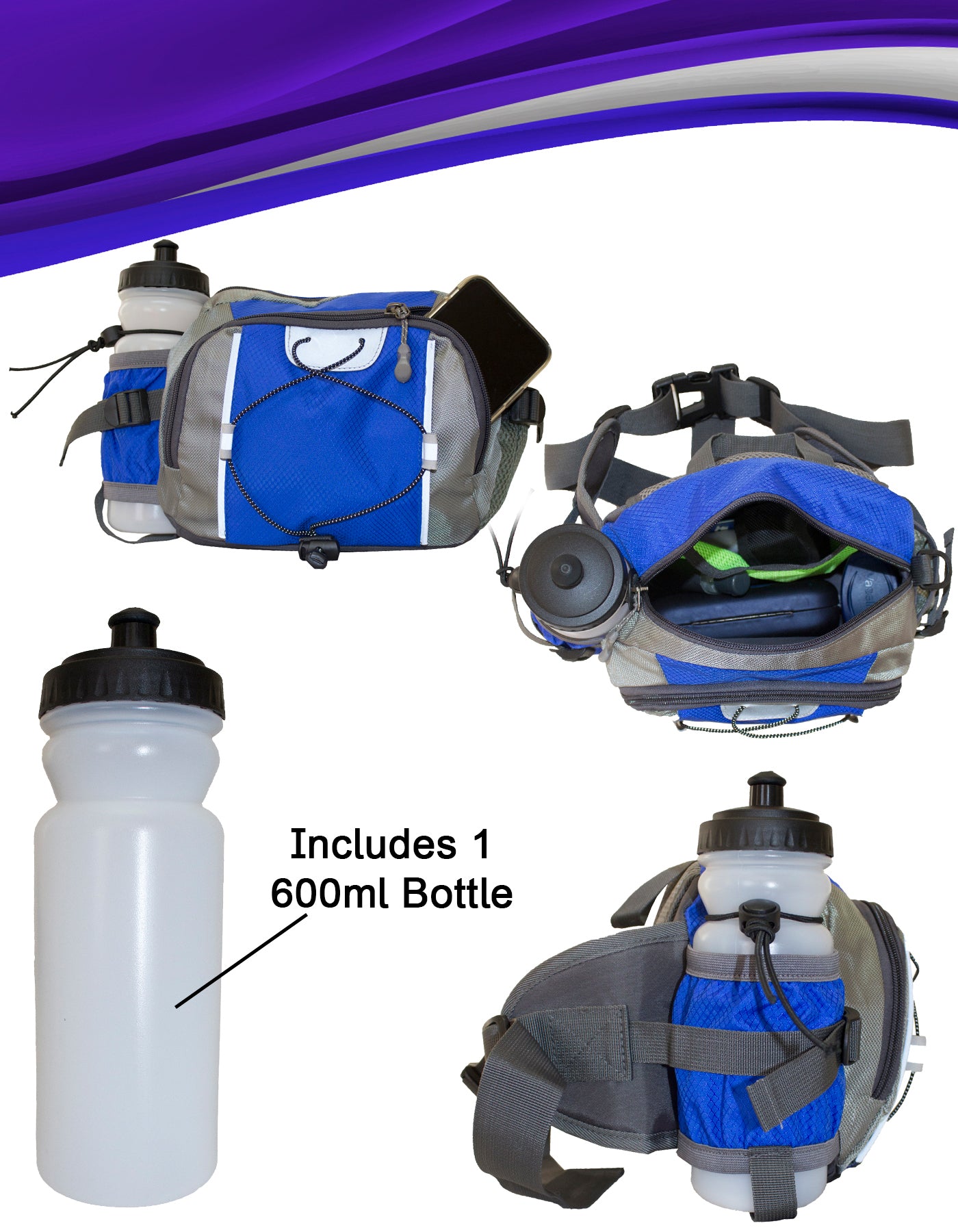 Fino B4506 Unisex Active Wear Hiking Waist Pack with Water Bottle Holder