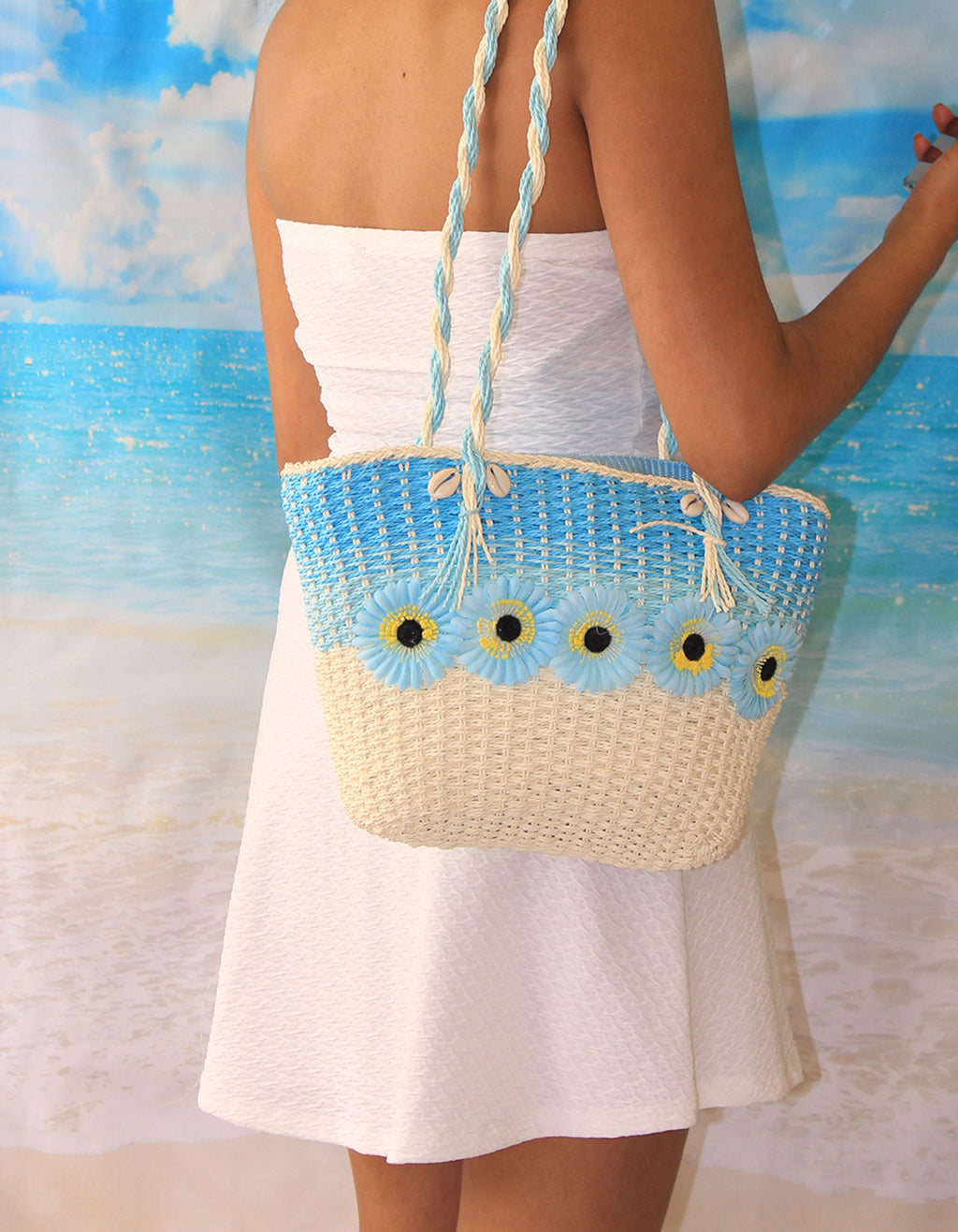 Fino CJ-05747 Straw Beach Bag with Front Flower Detail