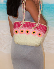 Fino CJ-05747 Straw Beach Bag with Front Flower Detail