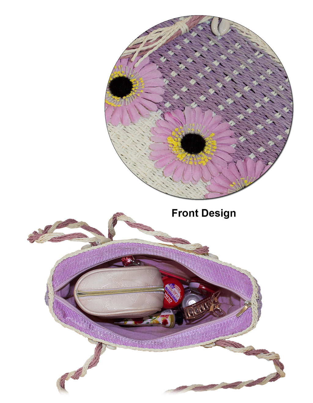 Fino CJ-05747 Straw Beach Bag with Front Flower Detail