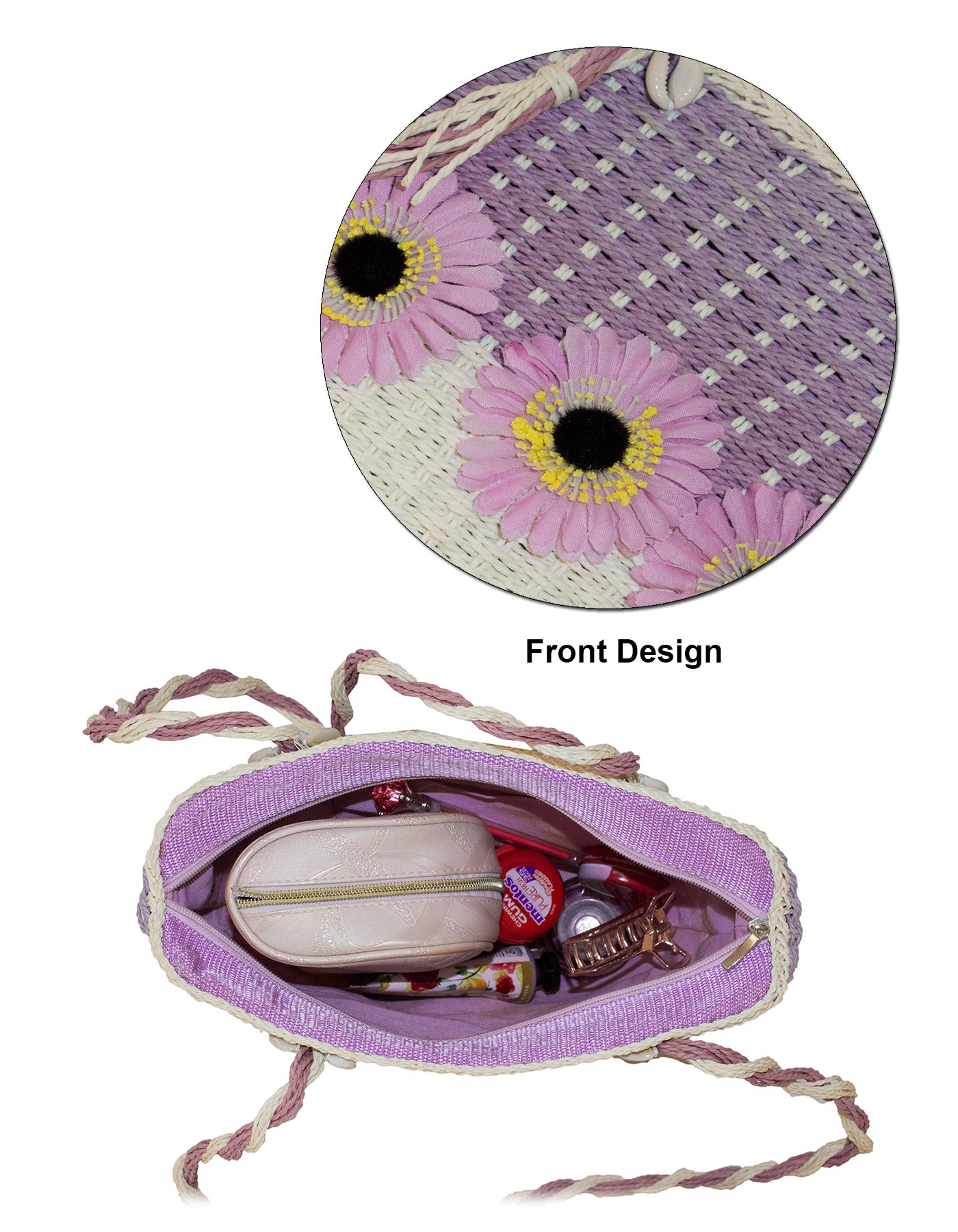 Fino CJ-05747 Straw Beach Bag with Front Flower Detail