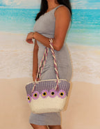 Fino CJ-05747 Straw Beach Bag with Front Flower Detail