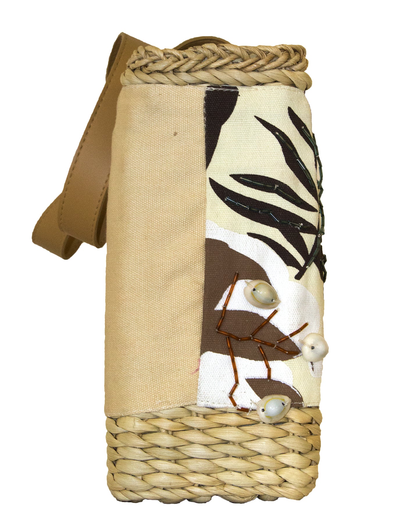 Fino CJK-05050 Straw /Canvas Bag with Front beading pattern