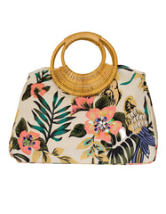 Fino CJK-05051 Embellished Printed Canvas Bag With Bamboo Handle