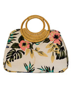 Fino CJK-05051 Embellished Printed Canvas Bag With Bamboo Handle
