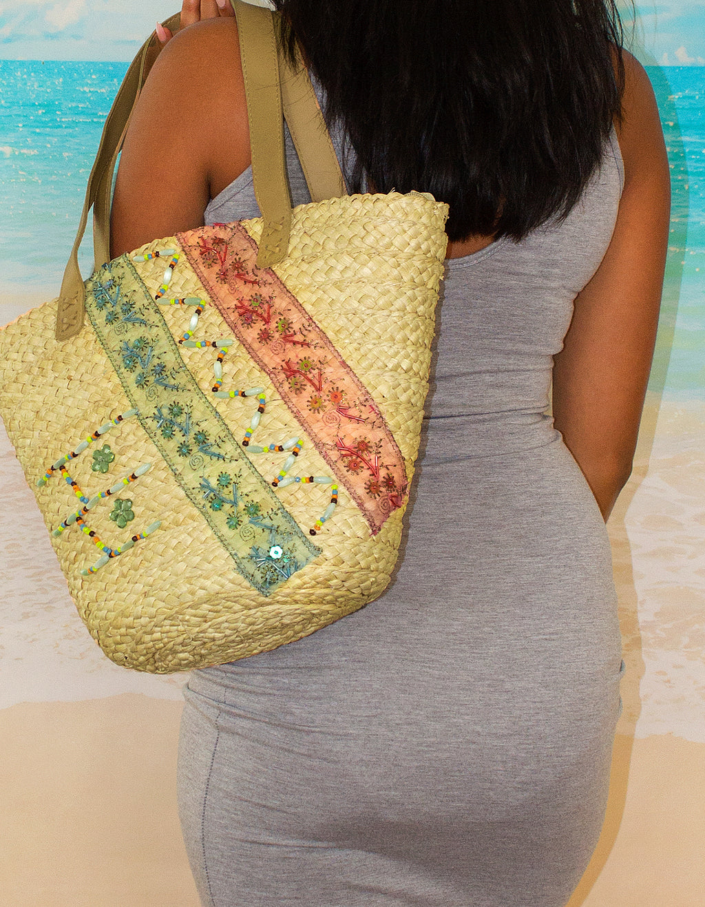 Fino CJK-05066 Exotic Straw Tote Beach Bag