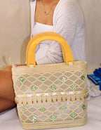 Fino CJK-05074 Straw Beach Bag with Wooden Handles