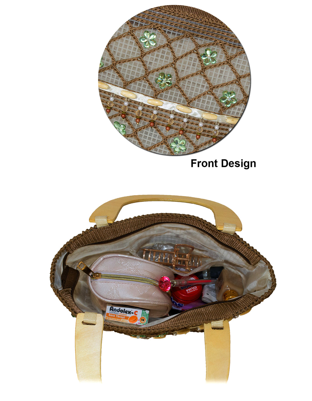 Fino CJK-05074 Straw Beach Bag with Wooden Handles