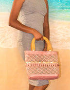 Fino CJK-05074 Straw Beach Bag with Wooden Handles