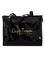 Fino DT5 Cape Town Souvenir Faux Patent Leather Tote Handbag - Black