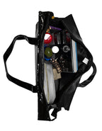 Fino DT5+8146-798 Faux Patent Leather Cape Town Souvenir Tote Handbag & Purse Set - Black