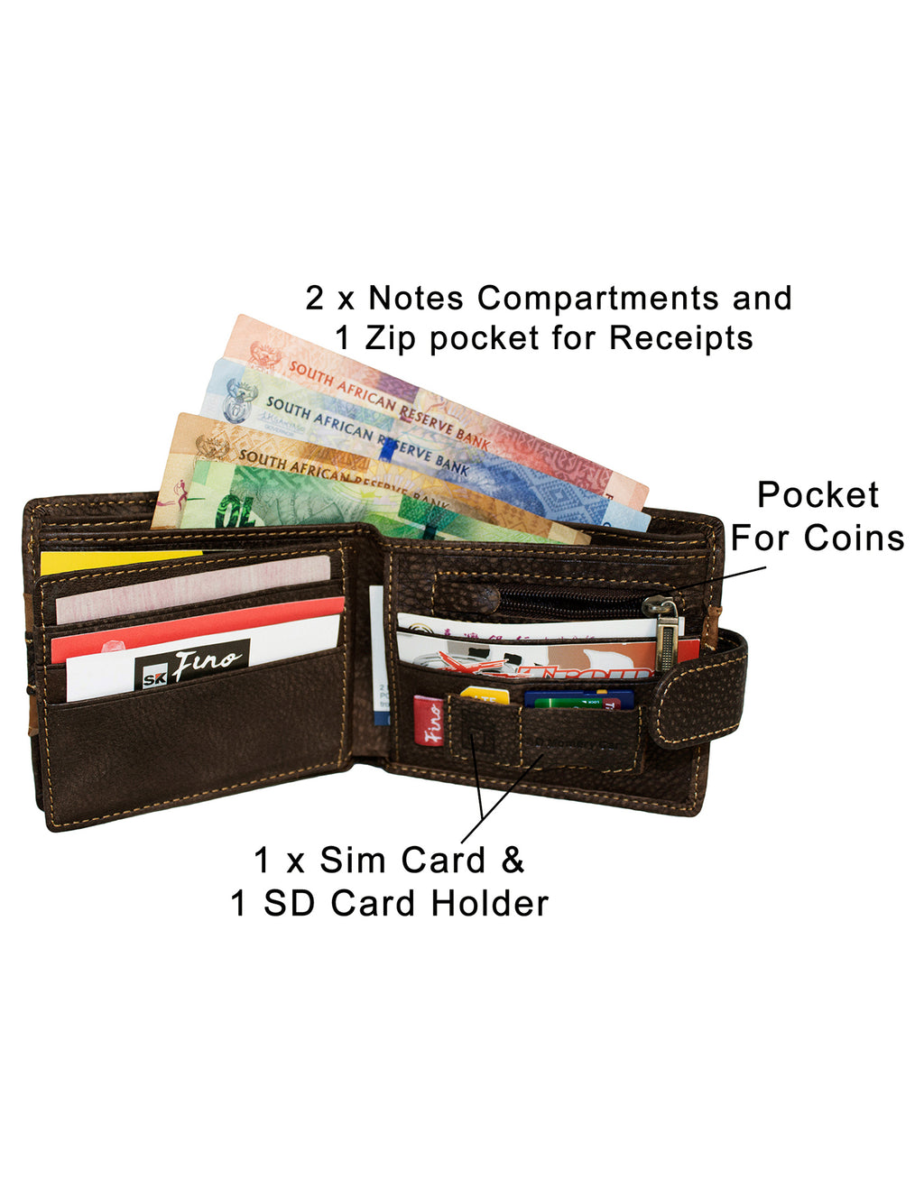 Fino DWS-803S Genuine Leather Card Holder Wallet with SD Card Holder & Box
