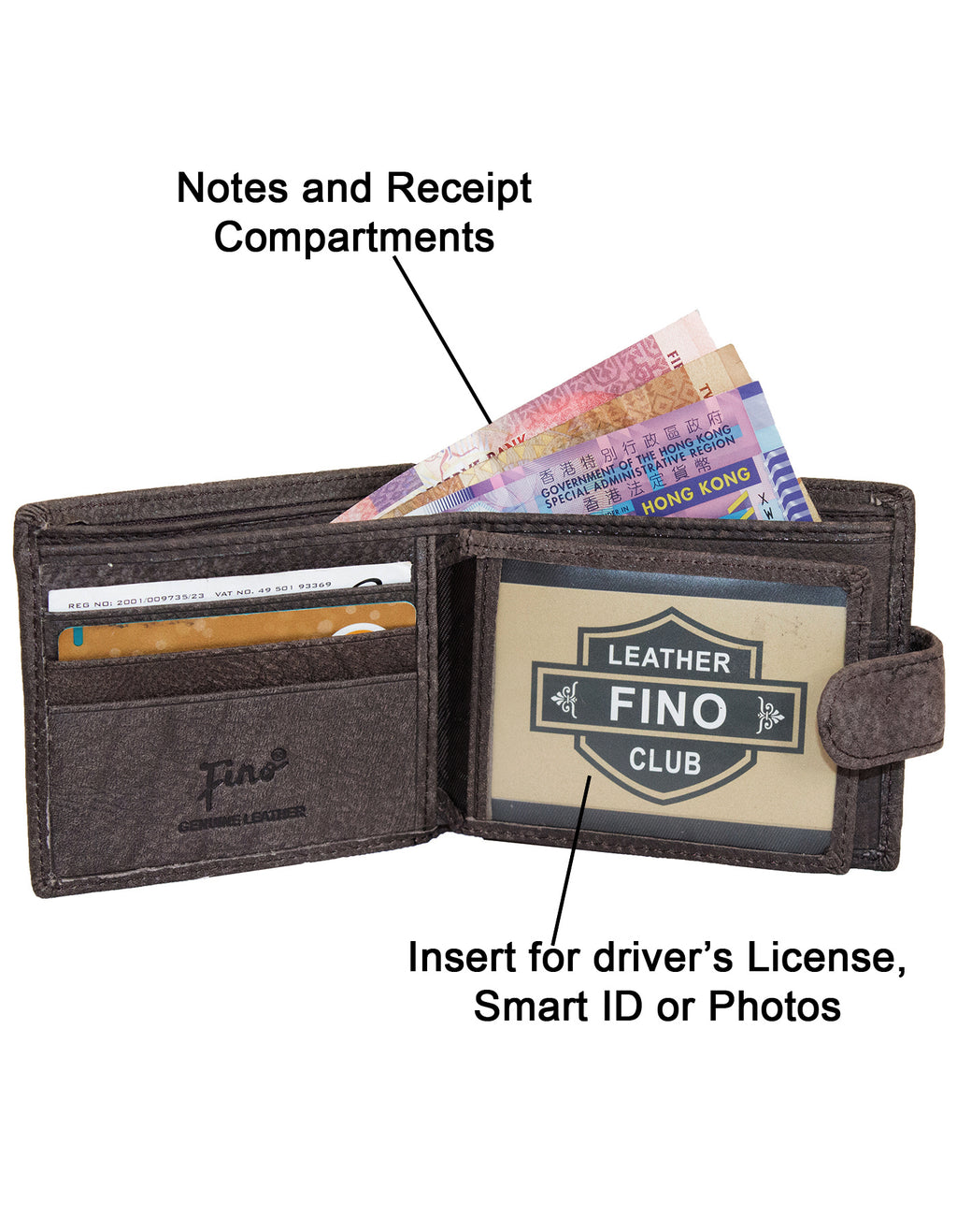 Fino DWS-806S Genuine Leather Wallet with SD Card Holder & Box - Dark Brown