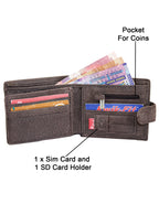 Fino DWS-806S Genuine Leather Wallet with SD Card Holder & Box - Dark Brown