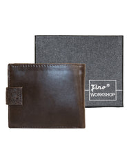 Fino DWS-808 Genuine Leather Bifold Card Wallet with Box - Dark Brown