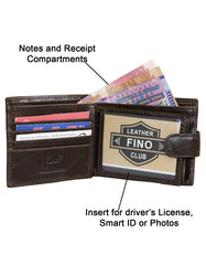 Fino DWS-808 Genuine Leather Bifold Card Wallet with Box - Dark Brown