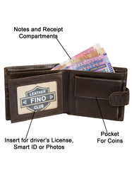 Fino DWS-808 Genuine Leather Bifold Card Wallet with Box - Dark Brown
