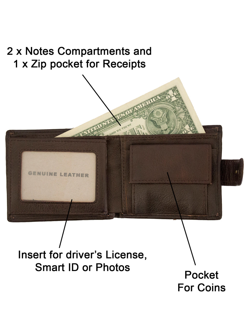 Fino DWS-809 Genuine Leather Bifold Card Wallet with Box - Dark Brown