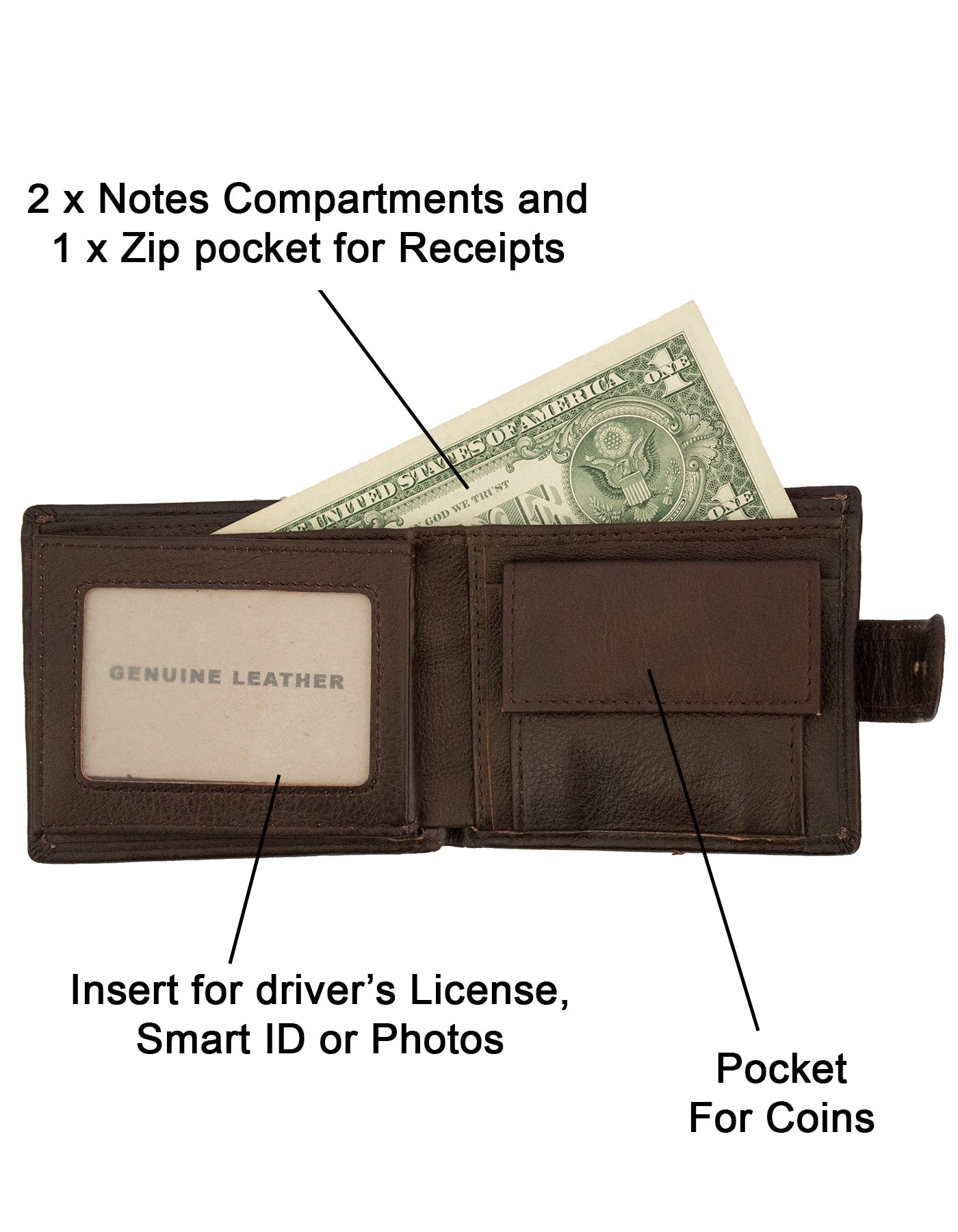 Fino DWS-809 Genuine Leather Bifold Card Wallet with Box - Dark Brown