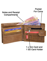 Fino DWS-810 Genuine Leather Bifold Card Wallet with SD Card Holder & Box