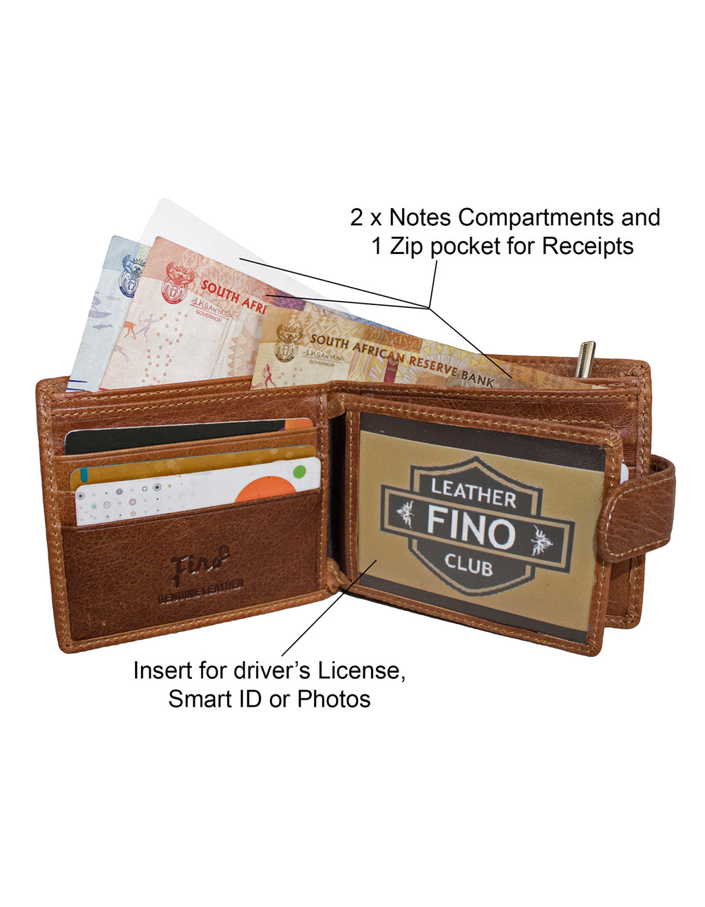 Fino DWS-811 Genuine Leather Bifold Card Holder Wallet with SD Card Holder & Box
