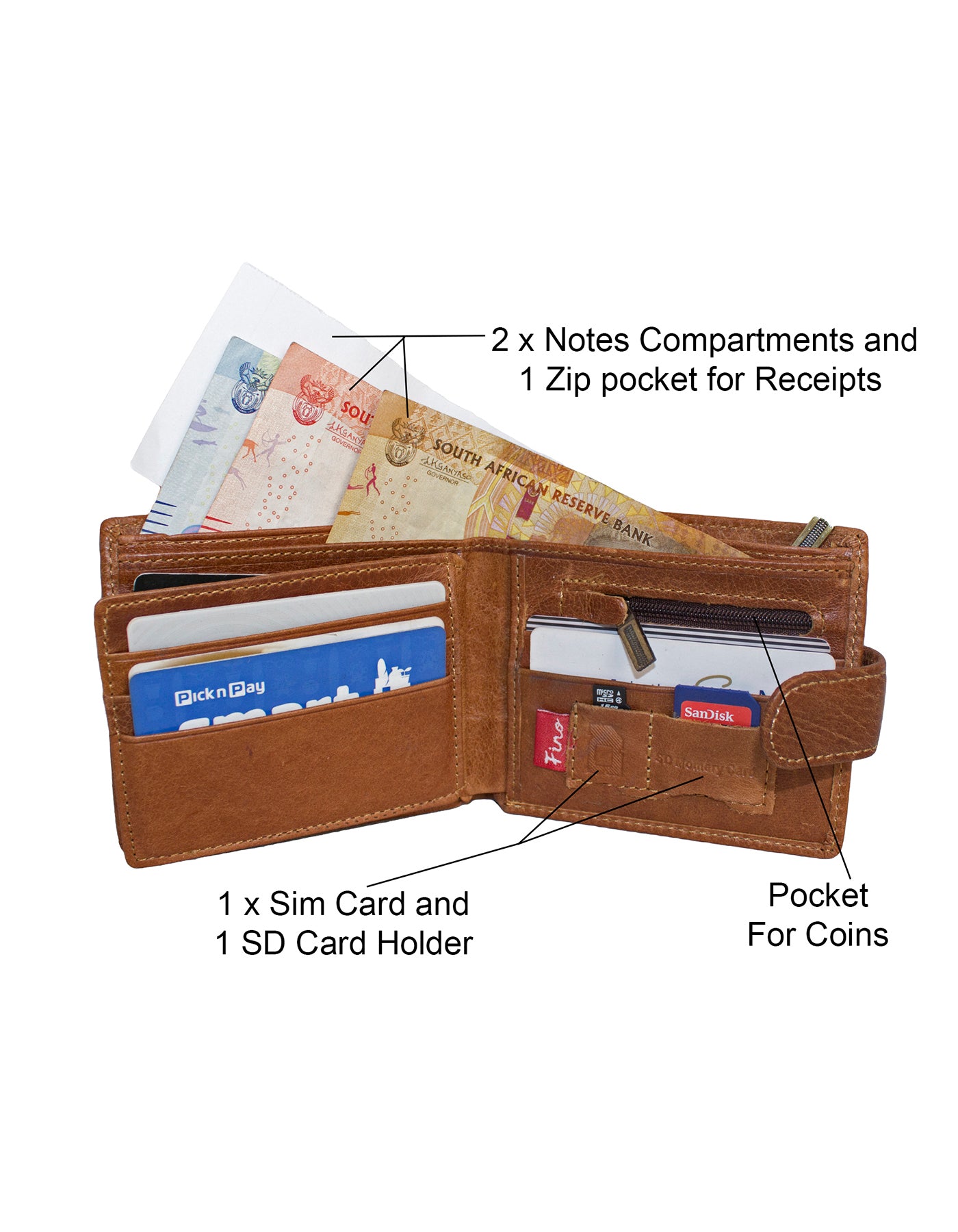 Fino DWS-811 Genuine Leather Bifold Card Holder Wallet with SD Card Holder & Box