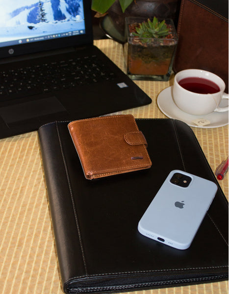 Fino DWS-811 Genuine Leather Bifold Card Holder Wallet with SD Card Holder & Box