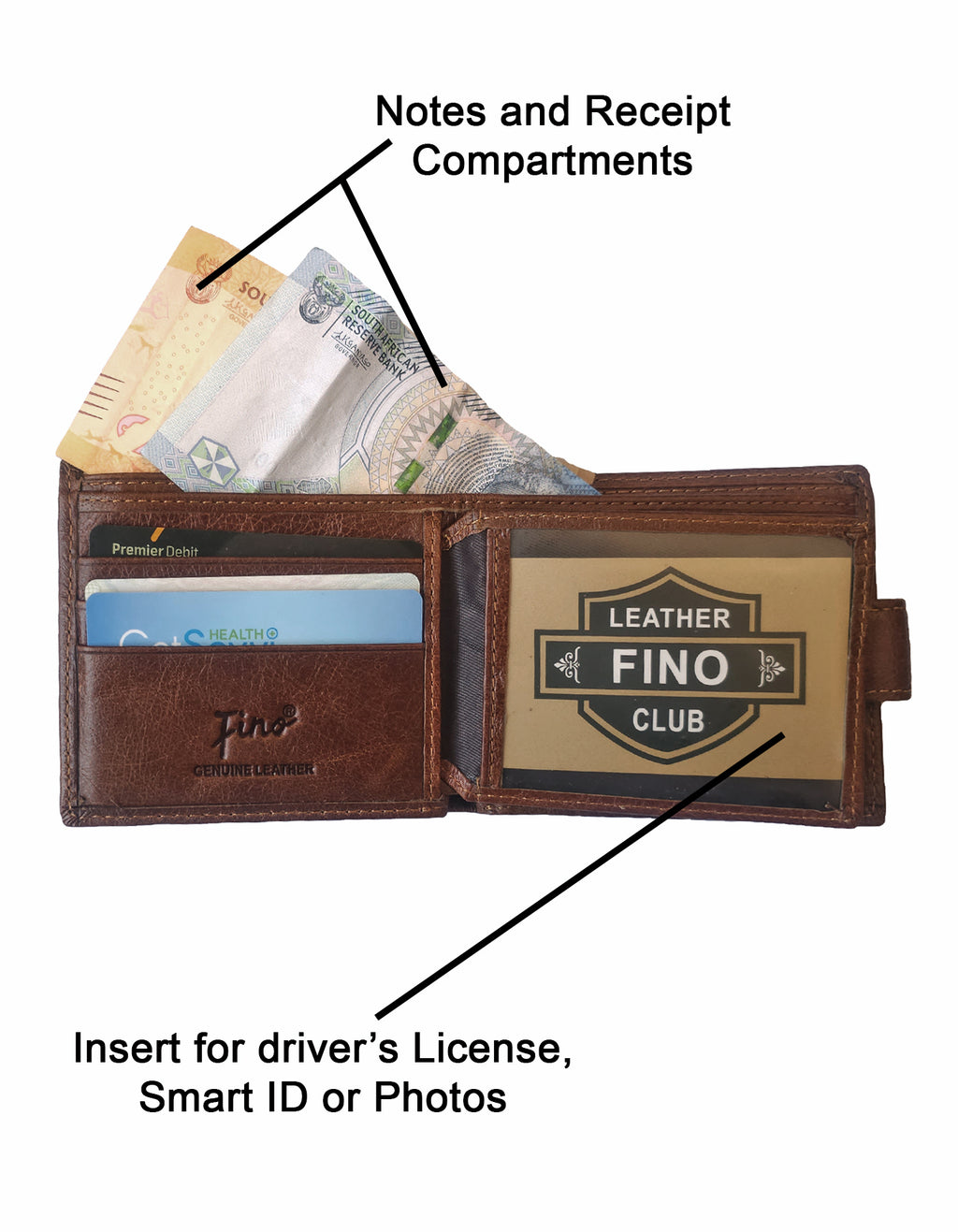 Fino DWS-812 Bifold Genuine Leather Wallet with SD Card Holder with Box