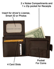 Fino DWS-813 Genuine Leather Bifold Card Wallet with Box - Dark Brown