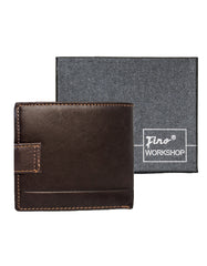 Fino DWS-813 Genuine Leather Bifold Wallet with Gift Box - Coffee