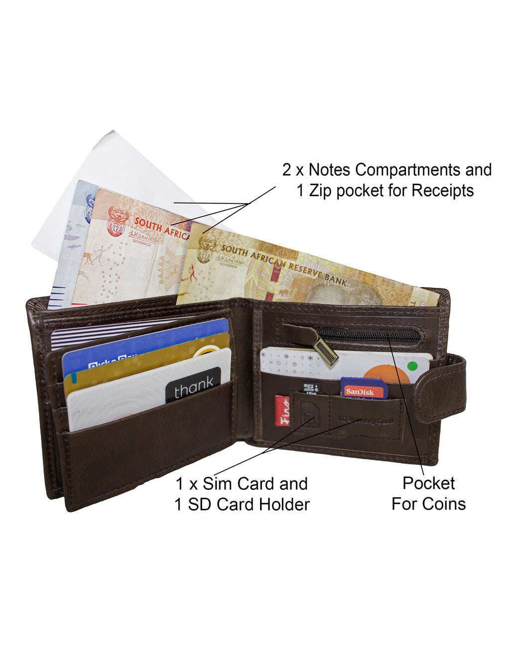 Fino DWS-818 Genuine Leather Cow Skin Card Holder Wallet with SD Card Holder & Box
