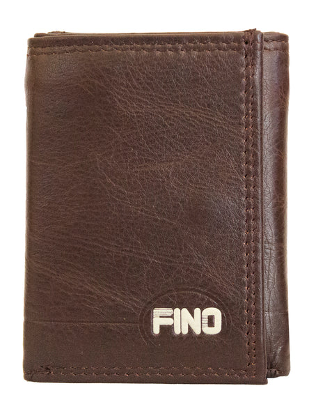 Fino DWS-823 Genuine Leather Logo Design Slim Trifold Wallet with Box