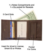 Fino DWS-823 Genuine Leather Logo Design Slim Trifold Wallet with Box