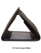 Fino DWS-824 Genuine Leather Plain Slim Compact Trifold Wallet with Box